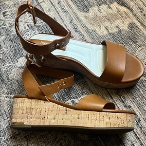 Franco Sarto Brown Cork Platform Sandals